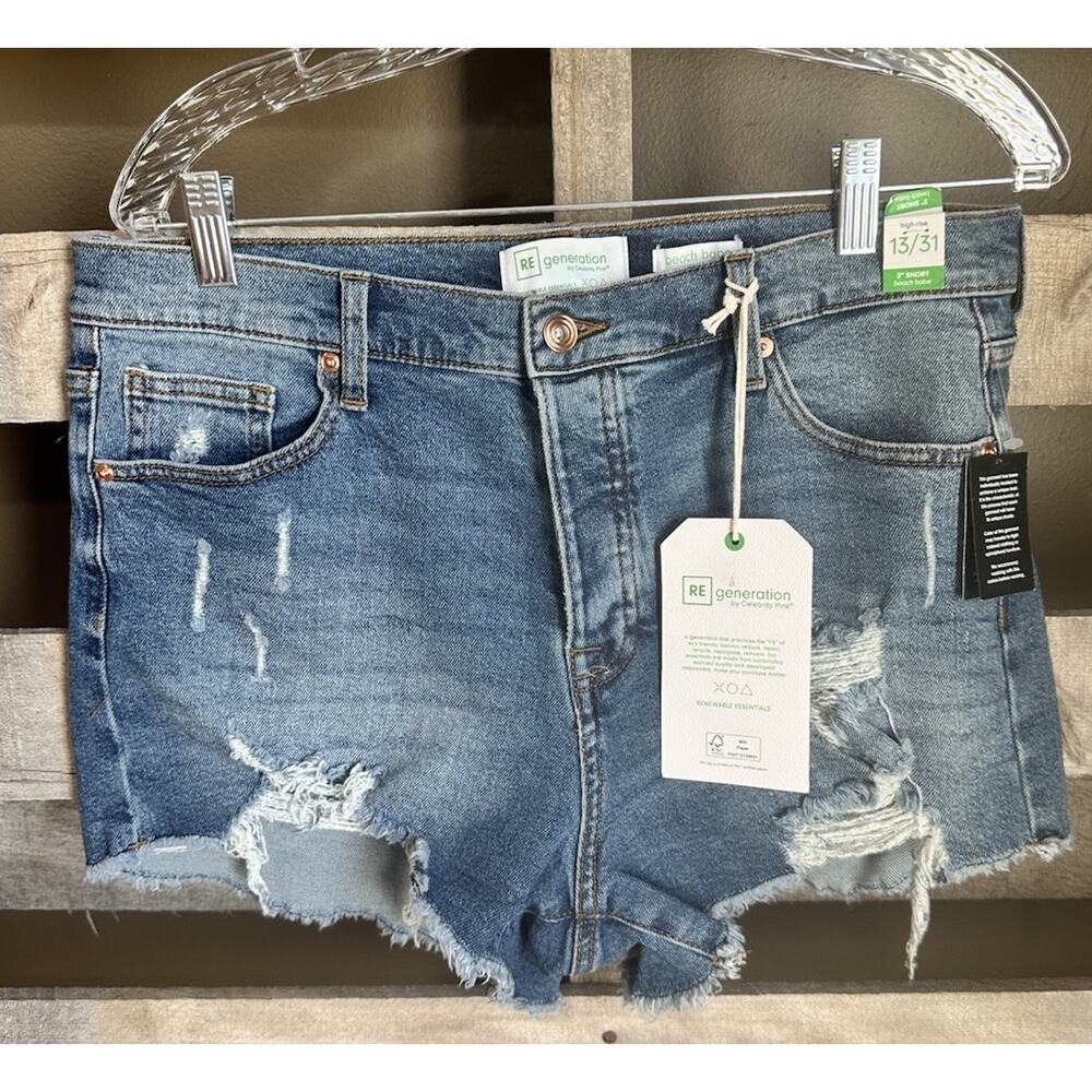 Distressed Mid-Rise Blue Denim Jean Shorts